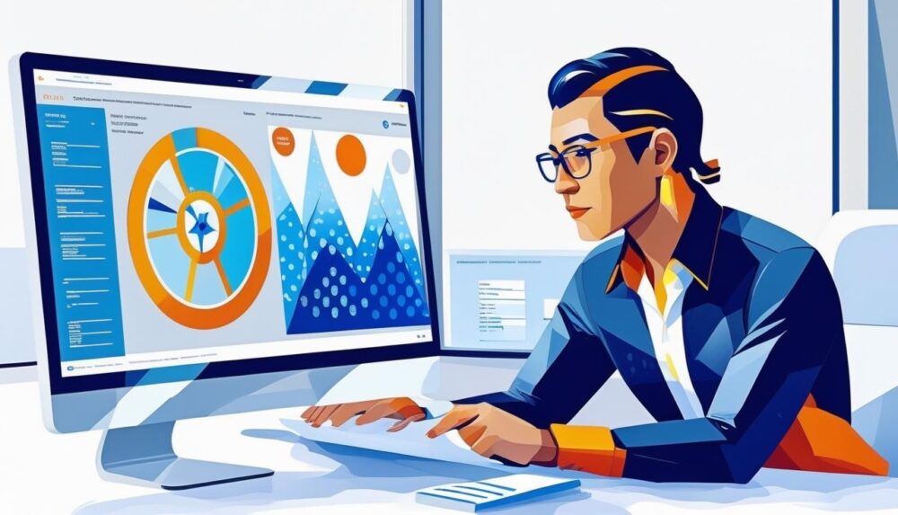 AI-generated stylized artwork of a person sitting at a desk, focused on a computer screen.